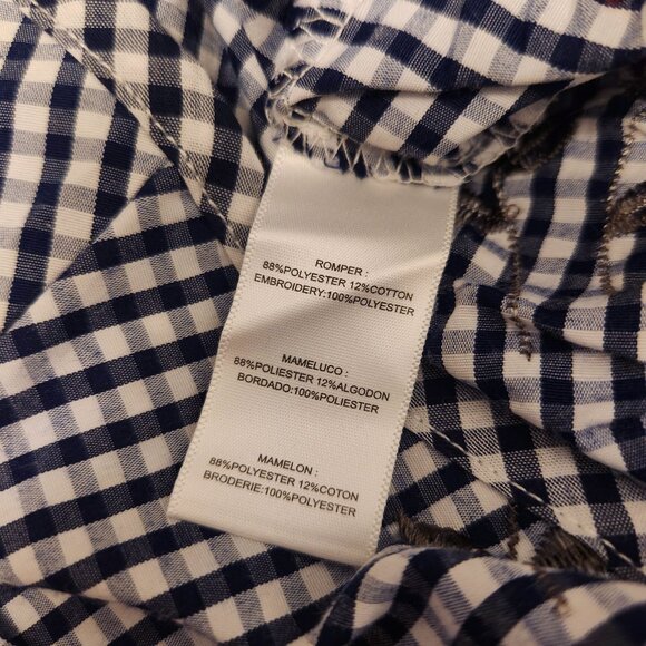 The Edit by Seventeen Navy White Gingham Floral Embroidered Romper Size Medium - Picture 9 of 9